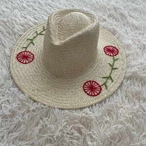 Brixton Straw Hat with Red and Green Embroidery